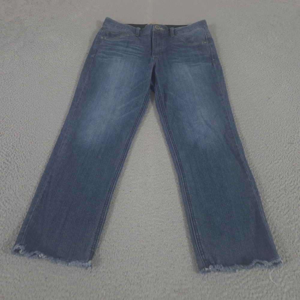 Democracy Jeans Womens 8 Blue Straight Leg Ab Solution Frayed Hem Stretch Denim